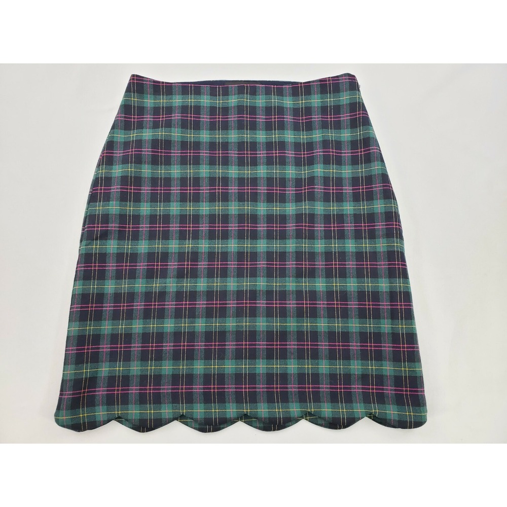 Talbots Petite Scalloped Hem Plaid Wool Blend Skirt Green 2P 53441034 - Picture 4 of 11